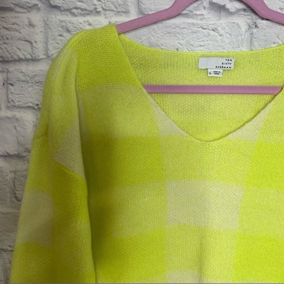 TenSixtySherman Women's Neon Yellow Checkered Sweater - Picture 7 of 11